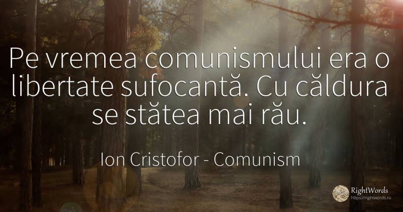 Pe vremea comunismului era o libertate sufocantă. Cu... - Ion Cristofor (Ioan Cristofor Filipas), citat despre comunism, vreme, libertate, rău