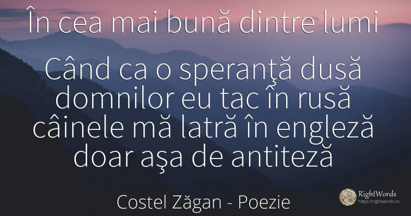 În cea mai bună dintre lumi - Costel Zăgan, citat despre poezie, speranță