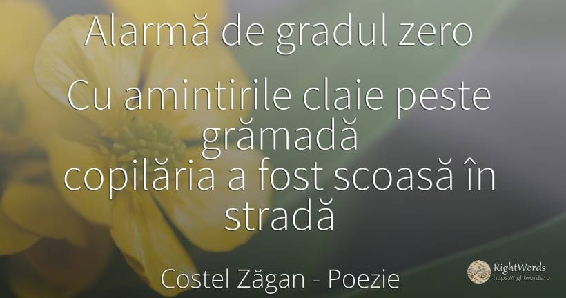 Alarmă de gradul zero - Costel Zăgan, citat despre poezie, copilărie, amintire