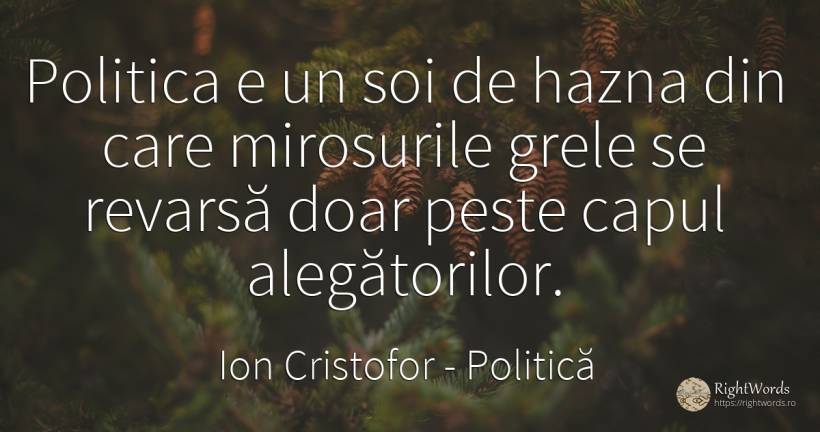 Politica e un soi de hazna din care mirosurile grele se... - Ion Cristofor (Ioan Cristofor Filipas), citat despre politică