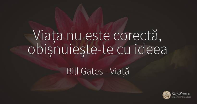 Viața nu este corectă, obișnuiește-te cu ideea - Bill Gates, citat despre viață