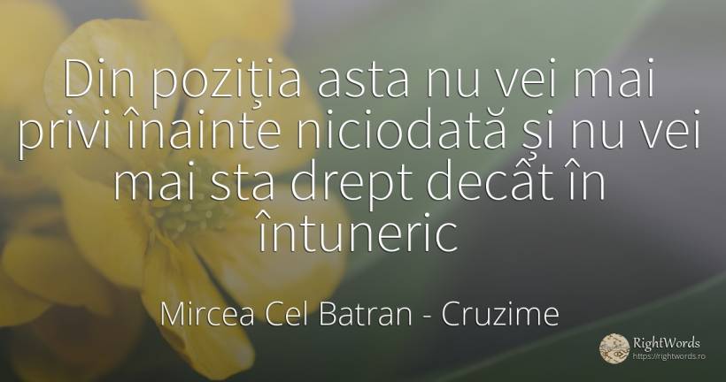 Din poziția asta nu vei mai privi înainte niciodată și nu... - Mircea Cel Batran, citat despre cruzime, întuneric