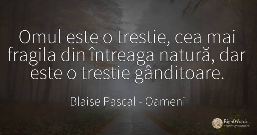 Omul este o trestie, cea mai fragila din întreaga natură, ... - Blaise Pascal, citat despre oameni, natură