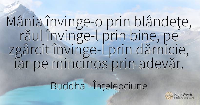 Mânia învinge-o prin blândeţe, răul învinge-l prin bine, ... - Buddha (Gautama Siddhartha), citat despre înțelepciune, minciună, rău, adevăr, bine