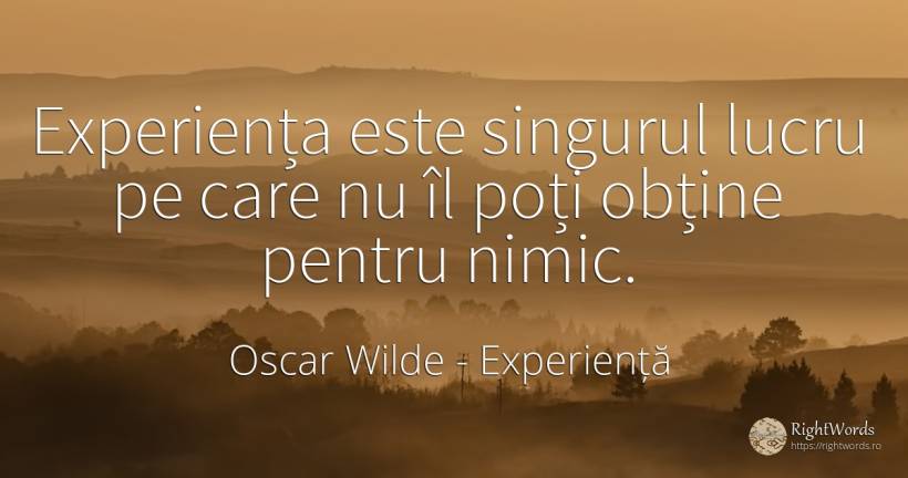 Experiența este singurul lucru pe care nu îl poți obține... - Oscar Wilde, citat despre experiență, nimic