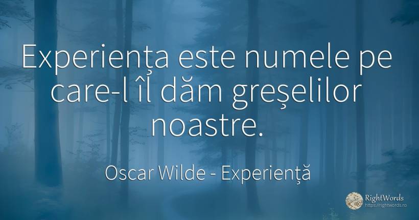 Experiența este numele pe care-l îl dăm greșelilor noastre. - Oscar Wilde, citat despre experiență, greșeală, nume