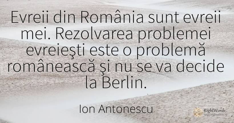 Evreii din România sunt evreii mei. Rezolvarea problemei... - Ion Antonescu, citat despre probleme