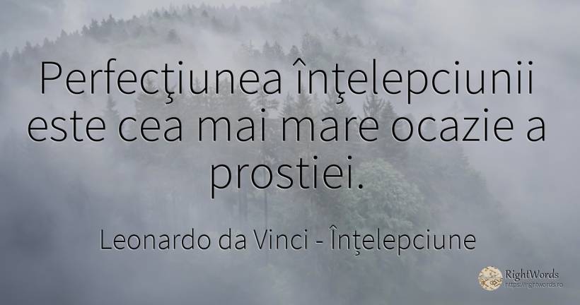 Perfecţiunea înţelepciunii este cea mai mare ocazie a... - Leonardo da Vinci (Da Vinci), citat despre înțelepciune