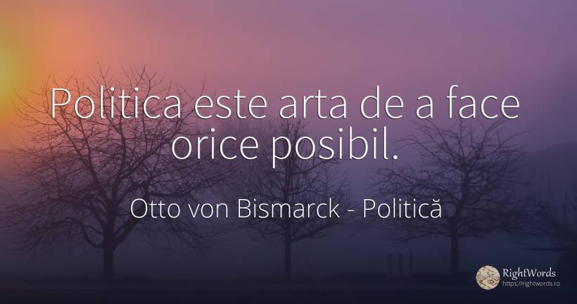 Politica este arta de a face orice posibil. - Otto von Bismarck, citat despre politică, posibilitate, artă, artă fotografică