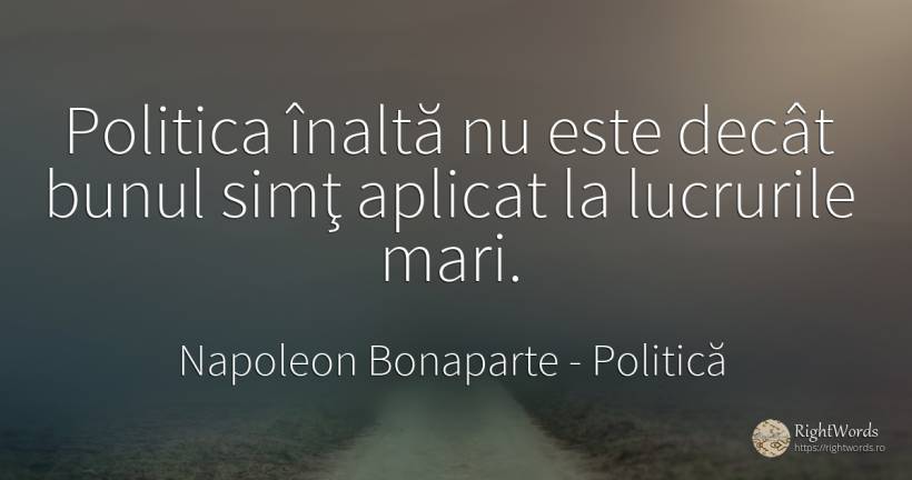 Politica înaltă nu este decât bunul simţ aplicat la... - Napoleon Bonaparte, citat despre politică