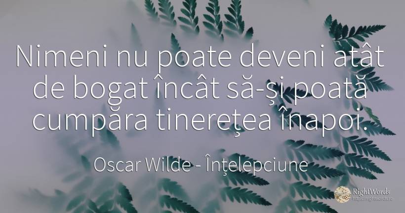 Nimeni nu poate deveni atât de bogat încât să-și poată... - Oscar Wilde, citat despre înțelepciune, comerț, tinerețe, bogăție