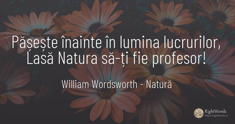 Pășește înainte în lumina lucrurilor, Lasă Natura să-ți... - William Wordsworth, citat despre natură, profesori, lumină