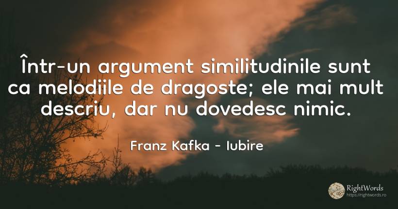Într-un argument similitudinile sunt ca melodiile de... - Franz Kafka, citat despre iubire, nimic