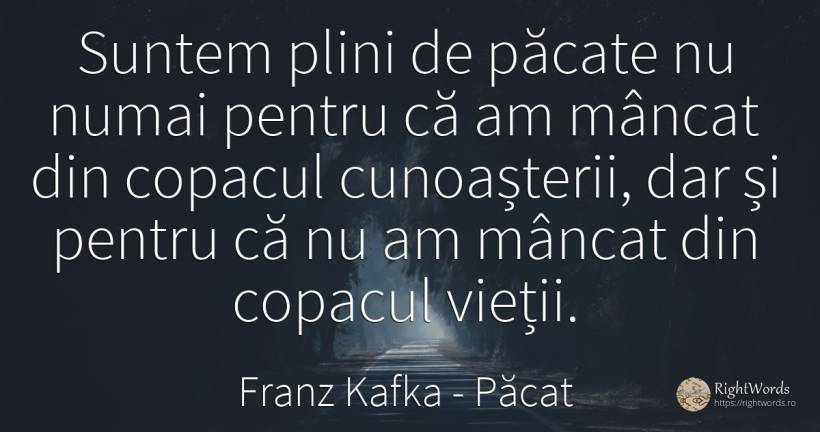 Suntem plini de pacate nu numai pentru ca am mancat din... - Franz Kafka, citat despre păcat, viață