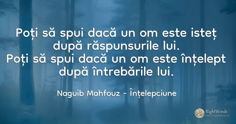 Poți să spui dacă un om este isteț supa răspunsurile lui.... - Naguib Mahfouz, citat despre înțelepciune, inteligență, întrebare
