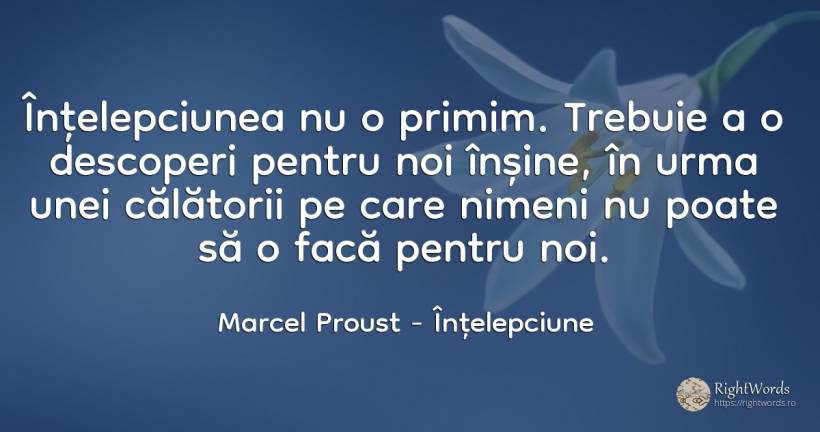 Înțelepciunea nu o primim. Trebuie a o descoperi pentru... - Marcel Proust, citat despre înțelepciune