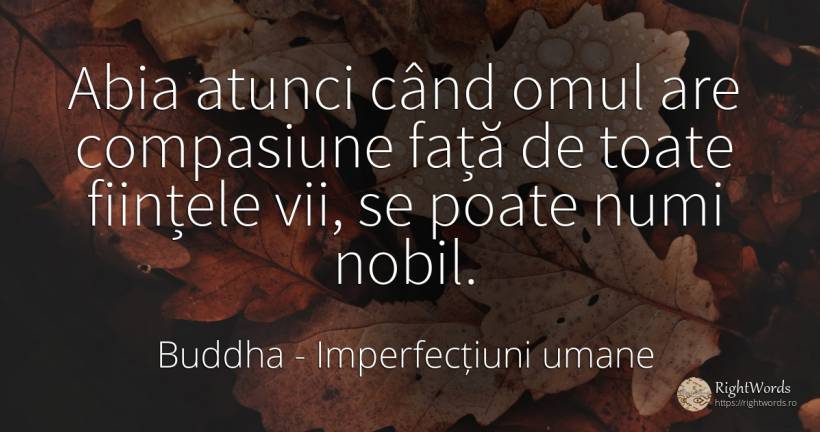 Abia atunci când omul are compasiune față de toate... - Buddha (Gautama Siddhartha), citat despre imperfecțiuni umane, oameni, omenie, ființă, față
