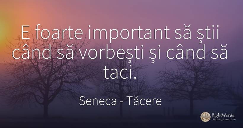 E foarte important să știi când să vorbești și când să taci. - Seneca (Seneca The Younger), citat despre tăcere
