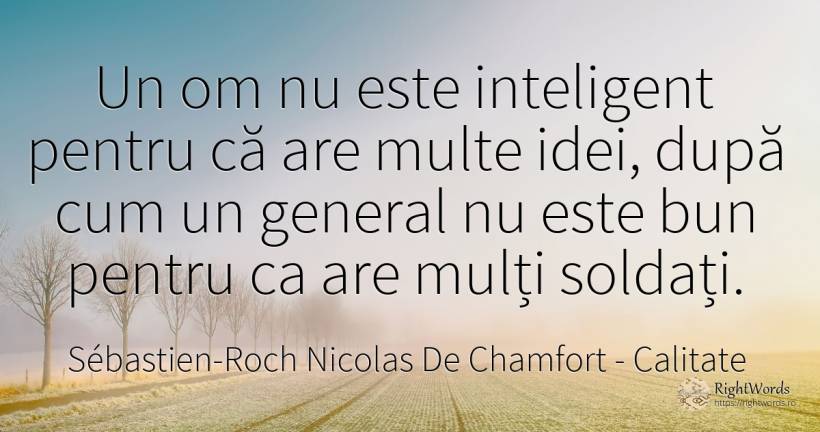 Un om nu este inteligent pentru că are multe idei, după... - Sébastien-Roch Nicolas De Chamfort, citat despre calitate