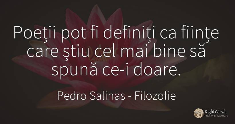 Poetii pot fi definiti ca fiinte care stiu cel mai bine... - Pedro Salinas, citat despre filozofie, bine