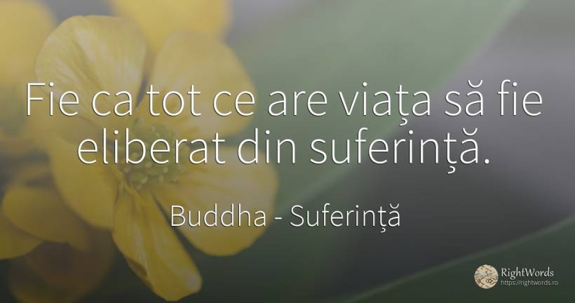 Fie ca tot ce are viața să fie eliberat din suferință. - Buddha (Gautama Siddhartha), citat despre suferință, viață
