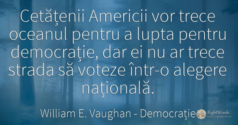 Cetatenii Americii vor trece oceanul pentru a lupta... - William E. Vaughan (Bill Vaughan), citat despre democrație, luptă