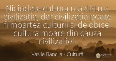 Niciodata cultura n-a distrus civilizatia, dar...