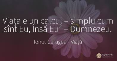 Viaţa e un calcul – simplu cum sînt Eu, Însă Eu² = Dumnezeu.