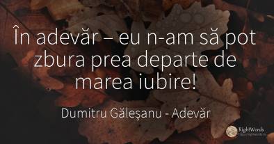 În adevăr – eu n-am să pot zbura prea departe de marea...