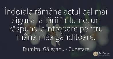 Îndoiala rămâne actul cel mai sigur al aflării în-lume, ...